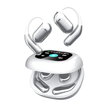 Q16 PRO Wireless Translation Earbuds with 70 Hour Bluetooth 5.4 Sports, Open wear, Wireless Bluetooth Smart Touch Screen, Ear Cup Earbuds with Ear Hooks, IPX5 Waterproof (White+Silver) - color: White, Silver