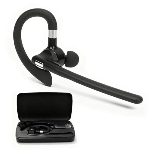 Single Ear Earpiece Comfortable Design, Wireless Bluetooth Headset 180 Rotatable Hook with Charging Case for Driver Office Phone PC