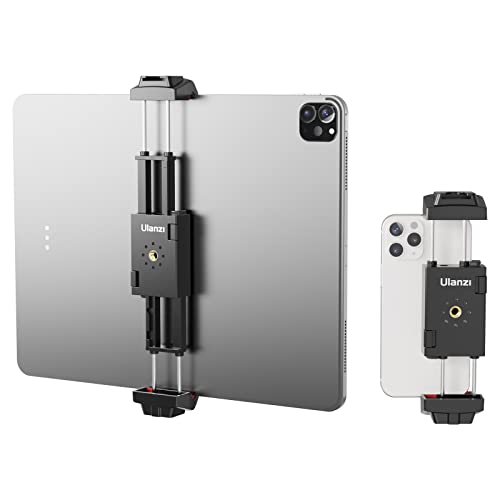 ULANZI ST-29 Phone Tripod Mount, 2-in-1 Tablet Smartphone Holder Adapter | Cold Shoe Mount, Dual 1/4" Screw Holes for tripod, 2.6"-8.8" Extend Clip Clamp Compatible with iPad, iPhone, Android