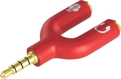 3.5mm Headphone Splitter Adapter, 2 Pack TRRS Male to Dual Female Y Splitter for Audio & Microphone – Headset to PC Mic Adapter – Compatible with Laptops, Tablets, Phones, PS4/PS5 Controllers, Red - color: Red