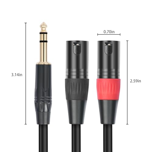 1/4 TRS to Dual XLR Male Y-Splitter Stereo Breakout Cable 1/4 inch(6.35mm) to 2 XLR Patch Cable 10FT - size: 10FT