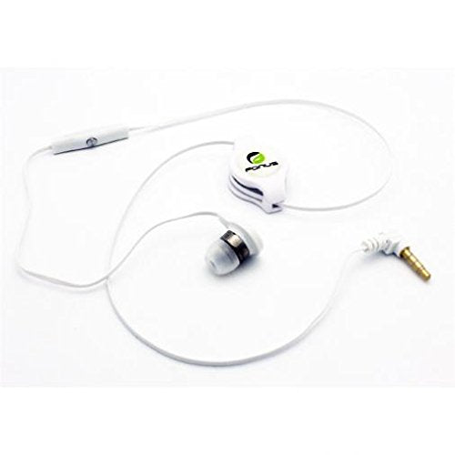 Retractable Headset Mono Hands-Free Earphone w Mic Single Earbud Headphone Earpiece in-Ear Wired [3.5mm] [White] for ZTE ZPad 8 - US Cellular iPhone 6 - US Cellular iPhone 6 Plus