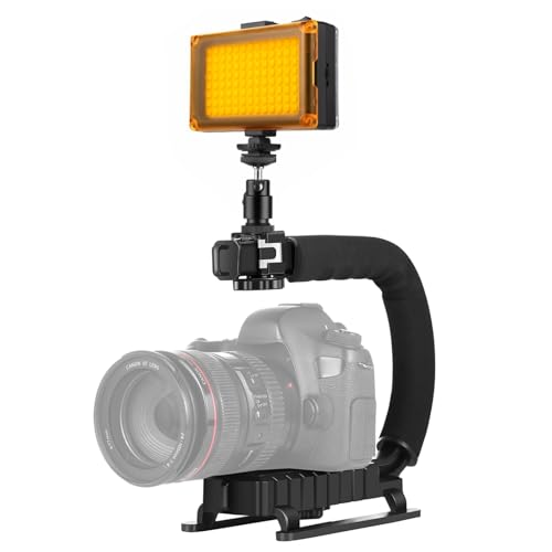 PULUZ U/C Shape Video Action Stabilizing Handle Grip Handheld Stabilizer Kit with Phone Clamp & LED Studio Light for Canon Sony Nikon Cameras and Home DV Camera Smartphones - style: stabilizer kits 3