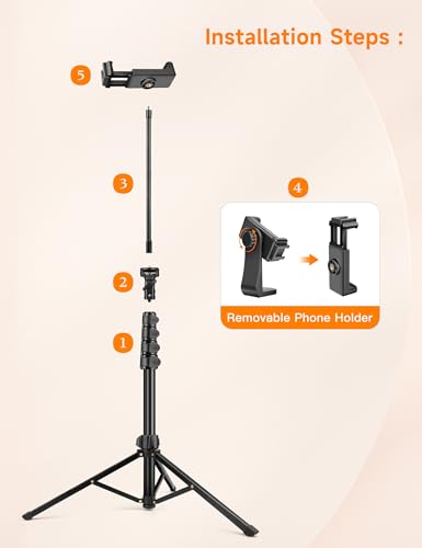 Phone Tripod, 86" Tall Tripod for iPhone with Flexible Gooseneck & Remote, Portable Aluminum Cellphone Stand for Selfies, Video Recording,Travel, Compatible with iPhone Android - size: 86 inch