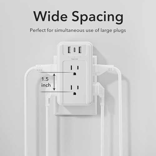 BN-LINK Multi Plug Outlet 2 Pack, 6 Wall Outlet Extender with 3 USB Charging Ports (1 USB C) Total 3.4A, 3-Sided Outlets Splitter Multiple Outlet Wall Plug for Home Office Dorm Room - size: 2pack - 6 Outlets (3 Side) (USB)