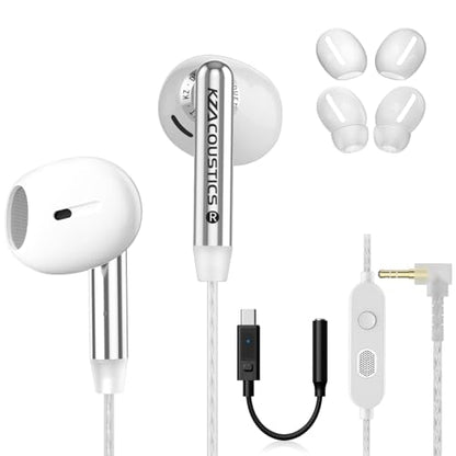 KZ Duet 유선 이어버드, 듀얼 다이나믹 인이어 헤드폰, 마이크 3.5mm 잭 포함 | 소음 차단, 인체 공학적 맞춤형 핏, USB C - 3.5mm 어댑터, 음악, 전화 통화 및 여행용 4EQ 내장 DSP - color: DSP 마이크, style: 화이트
