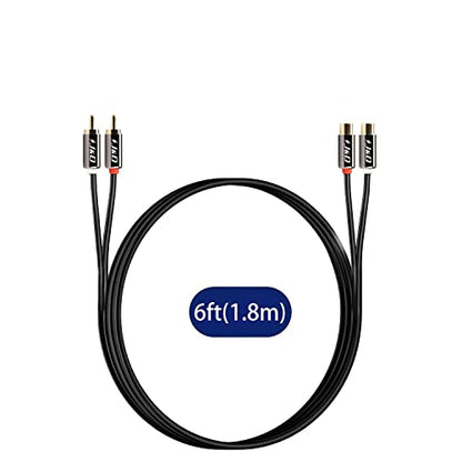 J&D 2 RCA Extension Cable, RCA Cable, Gold Plated Copper Shell Heavy Duty 2 RCA Male to Female Stereo Audio Extension Cable, 6 Feet - size: 6 Feet