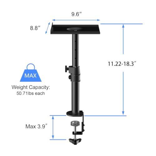 suptek Tall Clamp-on Speaker Stands Desk Mount, Height Adjustment, Tilt, Swivel, 9.6 x 8.8 Trays, Universal Audio Holders for Computer and Bookshelf Speakers, Elevated Sound, 2 Pack, Black, SDM001H - color: Black, size: 9.6 x 8.8x 18.3"(h)