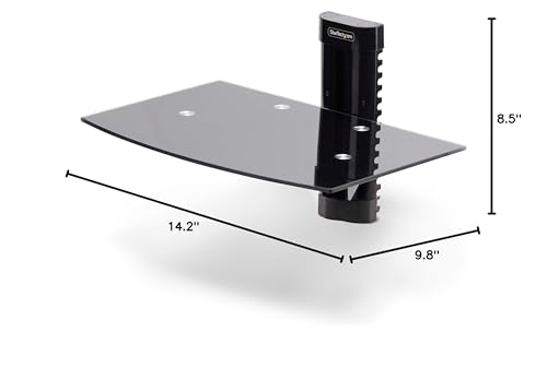 StarTech Floating Wall-Mounted AV Shelf, Tempered Glass Shelf | Adjustable Height Shelf For Under TV AV Equipment, 1B-WALL-MOUNT-SHELF - style: Single