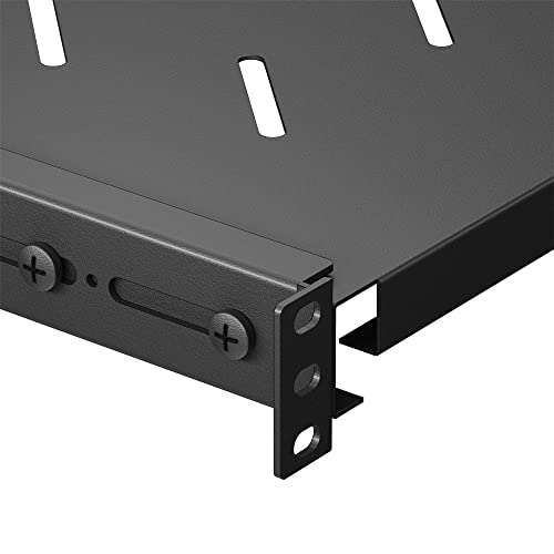 Vented 4-Post Shelf, Adjustable, Black, 250 mm Depth, 1U, 242 lbs, Cold Rolled Steel - size: 10" Deep