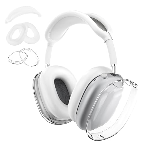 Aiivioll 3 in 1 Silicone Cover for AirPods Max Headphones, Clear Soft TPU Ear Cups/Ear Pads/Headband Covers for AirPods Max (2024/2020), Ear Cushions Cover (White) - color: White