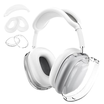 Aiivioll 3 in 1 Silicone Cover for AirPods Max Headphones, Clear Soft TPU Ear Cups/Ear Pads/Headband Covers for AirPods Max (2024/2020), Ear Cushions Cover (White) - color: White