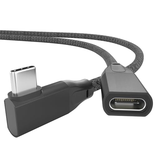 USB C Extension Cable Right Angle 3.3FT/1M, USB-C 3.2 Female to Male Cable | 20Gbps Data Transfer, 4K@60Hz Video Output, 90 Degree Type C Extender for iPhone 17 16, MacBook Pro Air, Magsafe Charger - color: Black, size: 3.3ft