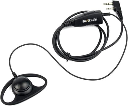 Retevis Walkie Talkie Earpiece, D-Type, 2 Pin, for H777/RT22/RT21/RT68 | PTT, Compatible with Pxton, Baofeng, Kenwood Walkie Talkies, Two Way Radio Earpiece with Mic, Hotels(1 Pack)