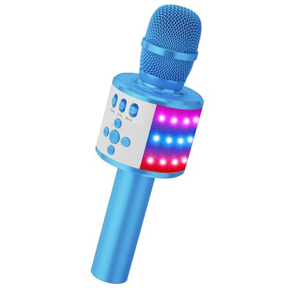 BONAOK Karaoke Microphone for Kids & Adults - Bluetooth Microphones Singing Mic with Disco Lights, Echo Effect, Built-in Speaker Portable Karaoke Player for Party Travel Gifts Q78(Blue) - color: Blue