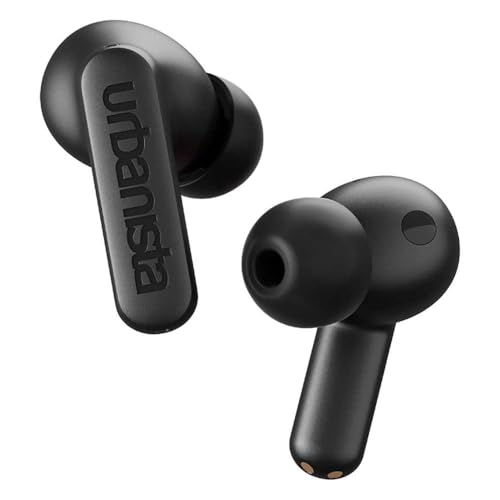 Urbanista Hybrid Active Noise Cancelling Wireless Earbuds, Deep Bass Splash Resistant Headphones, Bluetooth Multipoint Earphones, Transparency Mode, Wireless Charging Case, Atlanta, Midnight Black