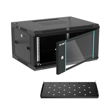 MT-VIKI 6U Wall Mount Server Cabinet Network Rack Vented Enclosure, 0.8mm Thick, 17.7'' Deep (450mm), for 19'' IT Equipment, Included 1pcs 10'' Depth Rack Shelf - size: 6U