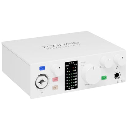 TOPPING E1X2 OTG USB Audio Interface | XLR Mic Preamp, 48V Phantom Power, 24bit/192kHz, 8 DAW/6 Loopback Channels, PC & Mobile Recording, Dual Livestream, Zero-Latency Mixer, High-Res Playback(White)