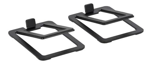 Rockville SR3 Pair Low Profile Speaker Riser Stands for 4" Desktop Speakers | 16-Degree Tilt, 3mm Steel, 25 lbs Capacity, Anti-Slip Feet, De-Coupling Pads, Vibration Isolation, Studio Monitor Compatible