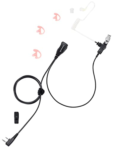 commountain Earpiece for Kenwood Baofeng 2-Pin Walkie Talkies Radios | Fits TK Series & UV-5R BF-F8HP and more, Acoustic Tube Surveillance Headset, Noise Reducing PTT Mic, Reinforced Cable