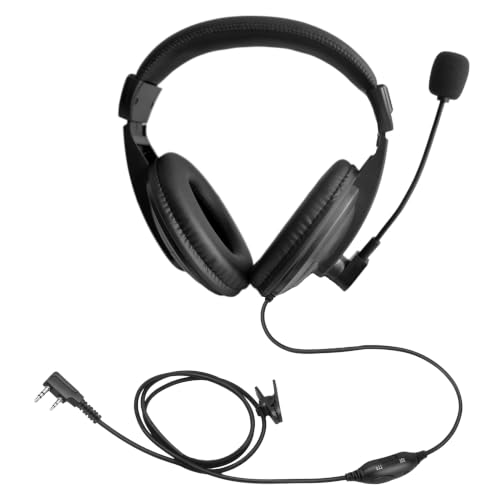 Overhead Radio Headphones， Professional Noise-Canceling Walkie-Talkie Headset with Boom Mic ，Earpiece with 2 Pin Jack for Most Two Way Radio (Wired, Black)