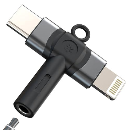 Aux to USB C Lightning Adapter for Iphone 17 16 15 14 13 Pro Max Headphone Jack 3.5mm Audio Cable (2in1) Alxiliary Connector for Apple Headset Converter Auxiliar Splitter Music Compatible with Samsung