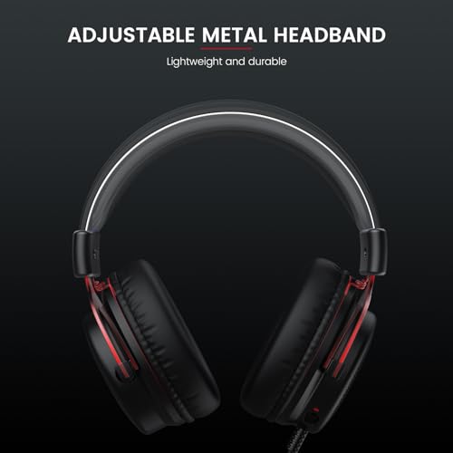 EKSA E900 Gaming Headset with Microphone - PC Headset with Detachable Noise Canceling Mic, 3D Surround Sound, Wired Headphone for PS4, PS5, Xbox, Computer, Laptop, Switch, Handheld (3.5MM Jack) - color: Red