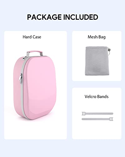 Hard Carrying Case for Meta Quest 3S/3 Oculus Quest 2 Pico 4 | Compatible with Vision Pro, Hard Travel Storage Case, Fits Elite & Battery Head Straps, (Pink )