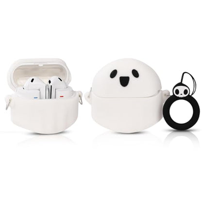 Case for Samsung Galaxy Buds 3 and for Galaxy Buds 3 Pro Earbuds with Carabiner, Silicone Charging Shockproof Protective Cover with Cartoon Skin Design for Man Woman Teen (WTghost) - color: WTghost