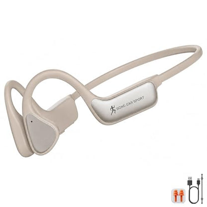 Bone Conduction Headphones, Bluetooth 5.4 Open-Ear Sports Headphones | Wireless with Mic, 12H Playtime, IPX6 Sweatproof, Secure Fit for Running, Cycling and Workouts (Beige) - color: Beige