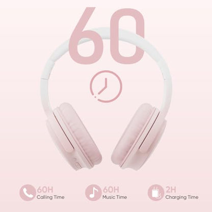 Wireless Headphones, Bluetooth Over Ear Headsets with Microphone, Hi-Fi Audio, 60H Playtime, Touch Control, Foldable Lightweight, On-Ear Headphones for Girls Women, Travel, Work, - color: Cherry Blossom Pink