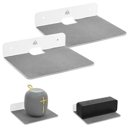 Wall Shelves - 2 Pack, Small Wall Mount for Speaker, Webcam, Cell Phones, Display Shelf (Silky White & Transparent, Medium) - color: Silky White & Transparent, size: Medium