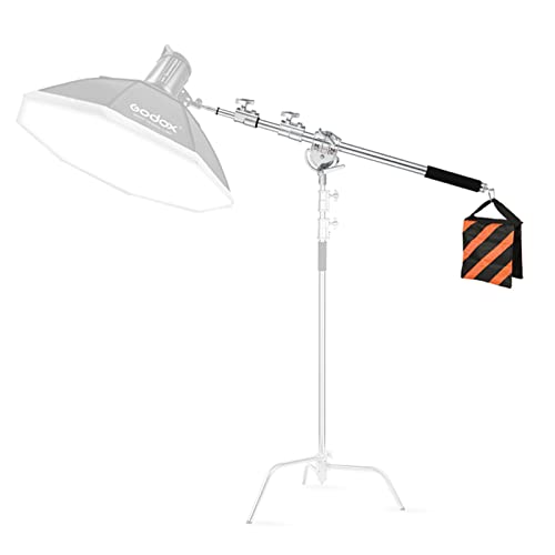 3.6-8.2ft Stainless Steel Heavy Duty Boom Arm for C-Stand w/Sandbag | Adjustable Overhead Crossbar Holding Arm with Universal Baby Pin Adapter for Studio Monolight, Softbox, Strobe Photography