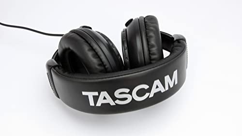 TASCAM TH-02 Professional Studio Monitor Headphones, Wired, Over Ear — for Recording, Podcast, DJ, Music and Guitar, with 1/4 Inch Jack Adapter