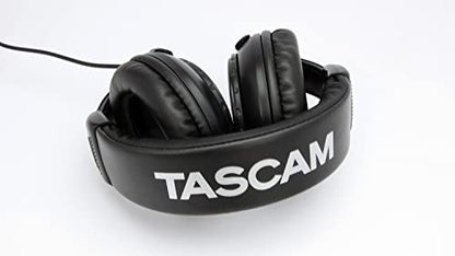 TASCAM TH-02 Professional Studio Monitor Headphones, Wired, Over Ear — for Recording, Podcast, DJ, Music and Guitar, with 1/4 Inch Jack Adapter