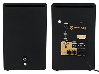 Rockville APM8D 8" Powered Active Studio Monitor Pair with RRS263M Pads | Dark Wood, 500W Peak / 250W RMS, Class D Bi-Amped, USB/XLR/TRS/RCA Inputs, RRS263M 3-Angle Isolation Pads, Studio, 4-items