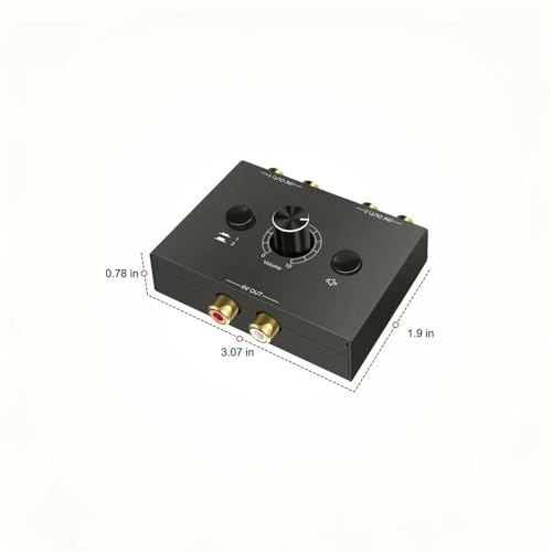 RCA Stereo Audio Switcher R/L Audio Selector Splitter 2(1)-in-1(2)-Out Audio Selector Switch Box with One Key Mute and Switch Compatible Active Speaker,PC,Ipad,etc
