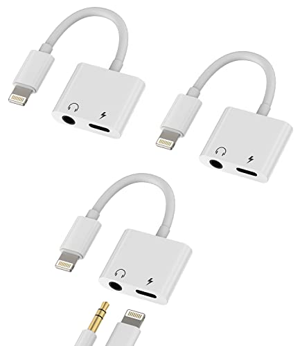 Lightning to 3.5mm Splitter(3Pack)Iphone AUX Adapter for Headphone Jack Cable Dongle Apple MFI Certified Charger Cord Audio Music Earphone Power Adaptador Para for 14 13 12 11 Pro Max Mini X 7 8 Plus