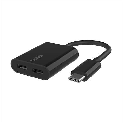 Belkin RockStar USB-C Audio + Charge Adapter, Headphone Adapter w/ USB-C 60W Power Delivery Fast Charging for iPhone, iPad Pro, Galaxy, Note, Google Pixel, LG G6, Sony Xperia, OnePlus, & More - Black | Headphone jack plus USB-C charging pass-through, comp