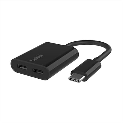 Belkin RockStar USB-C Audio + Charge Adapter, Headphone Adapter w/ USB-C 60W Power Delivery Fast Charging for iPhone, iPad Pro, Galaxy, Note, Google Pixel, LG G6, Sony Xperia, OnePlus, & More - Black | Headphone jack plus USB-C charging pass-through, comp