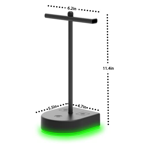 RGB Dual Headphone Stand with USB Charging Port, Desk Gaming Double Headset Holder，Durable Hanger Rack-Suitable for Desktop Table, Game, DJ, Earphone, PC, PS4, PS5, Xbox Gamer Accessories