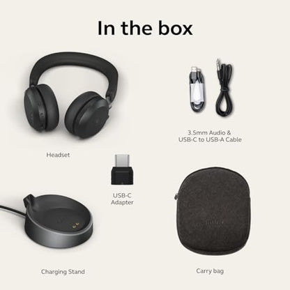 Jabra Evolve2 75 PC Wireless Headset with Charging Stand and 8-Mic Technology - Dual Foam Stereo Headphones with Advanced Active Noise Cancelling, USB-C Bluetooth Adapter and UC Compatibility - Black - size: USB-C Dongle, style: All Platforms