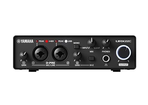 Yamaha 2-in/2-out USB-C Audio/MIDI Interface with 32-bit/192kHz Support, 2 combo Inputs, DSP-Powered Mixing/Effects, Steinberg Software Suite, Black URX22C - color: Black, style: URX22C