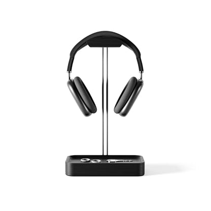 Raico Headphone Stand with Catchall Tray Base Premium Showpiece Headset Holder with Storage Solid Wood (Black Wood) - color: Black Wood