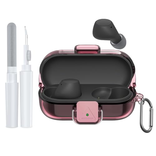 [with Safety Lock] for Sony WF-C510 Case Cover, Clear Soft TPU Protective Earbuds Case with Carabiner & Cleaner Kit Accessories Set(Clear Pink) - color: Clear Pink