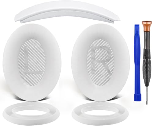 SOULWIT Replacement Kit for Bose QuietComfort QC35/QC35 ii Over-Ear Headphones, Ear Pads Cushions + Headband + Silicone Earpads Cover Protector - White - color: White