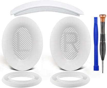 SOULWIT Replacement Kit for Bose QuietComfort QC35/QC35 ii Over-Ear Headphones, Ear Pads Cushions + Headband + Silicone Earpads Cover Protector - White - color: White