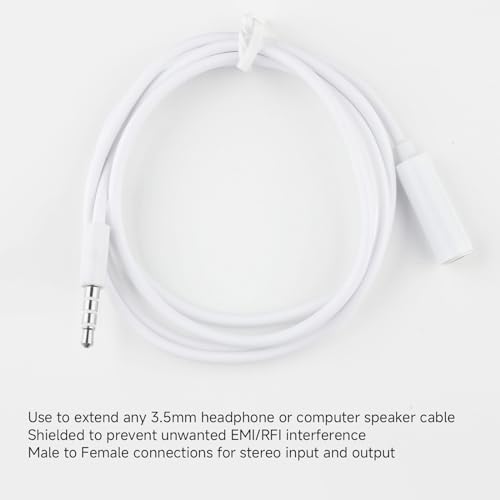 OLIREXD 2Pcs 3.5mm Headphone Extension Cable, 4 Pole Male to Female Headphone Jack Extender, 3ft Audio Extension Cable, White Headphone Extender Cable Compatible with PC, Tablet