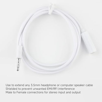 OLIREXD 2Pcs 3.5mm Headphone Extension Cable, 4 Pole Male to Female Headphone Jack Extender, 3ft Audio Extension Cable, White Headphone Extender Cable Compatible with PC, Tablet
