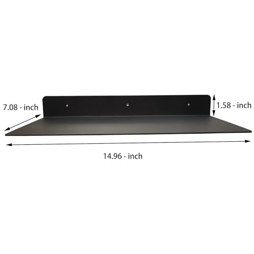 Linear Floating Shelf Wall Mounted Metal Shelves Heavy Duty Industrial Modern Steel Black Linear Metal Wall Shelf Modern Farmhouse Living Room Metal Wall Decor (7-inch X 15-inch) - size: 7"*15"